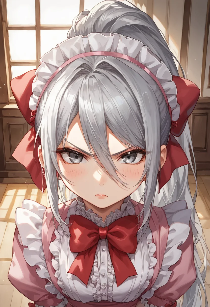 score_9, score_8_up, score_7_up, above the waist shot, standing,
, masterpiece, high quality, Expressiveh, best quality, , detailed, beautiful, detailed face, intricate details, highest quality-style, t, detailed background, beautiful eyes, detailed eyes, volumetric lighting, random pose, angry, chibi
BREAK
<lora:Felli_loss_-_Chrome_shelled_regios_-_V1:.7> felli, gray hair, gray eyes, 1girl, long hair, , pink maid, ponytail, red bow,
<lora:Eyes_High_Definition:0.25> eyeshd
<lora:Expressive_H:1> expressiveh