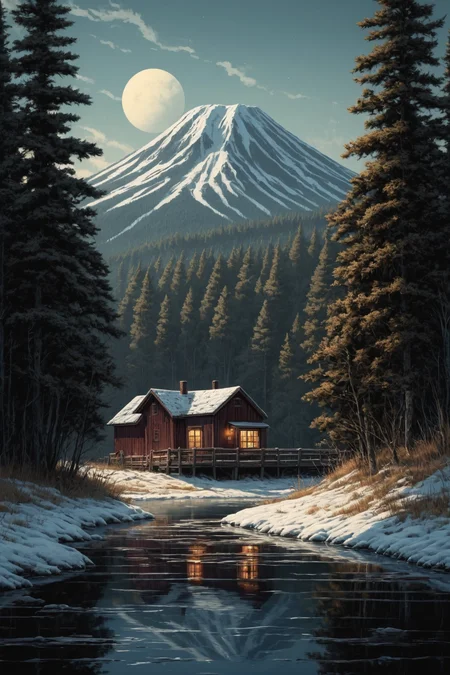 by [Lawren Harris:Kurzgesagt:0.25] and [Alena Aenami|Junji Ito] in the style of Terry Redlin