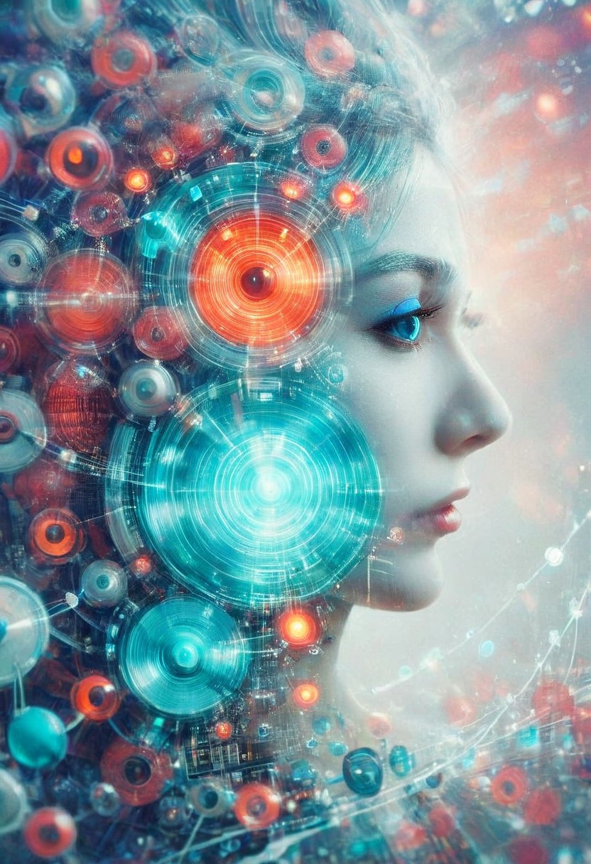 double exposure of opera diva Hatsune Miku with long floating aqua twintails singing high note merging with a printed circuit board of Yamaha electronics chip processor, <lora:DoubleExposure:1>, (head:1.8), <lora:The Phantom of the Opera style:1.5> The Phantom of the Opera style, <lora:loraeyesxl:0.4>