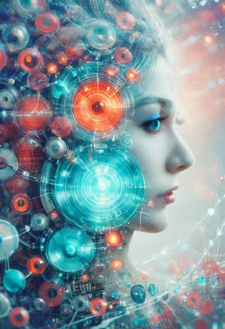 double exposure of opera diva Hatsune Miku with long floating aqua twintails singing high note merging with a printed circuit board of Yamaha electronics chip processor, <lora:DoubleExposure:1>, (head:1.8), <lora:The Phantom of the Opera style:1.5> The Phantom of the Opera style, <lora:loraeyesxl:0.4>