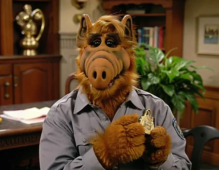 <lora:Alf SDXL LoRA - Trigger w Alf Person:1> Alf person joins the police force after carjacking a car that was modified to look like a cat.