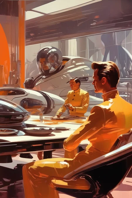 <lora:Syd Mead Style:1>Syd Mead Style - master class in painting in the artist's studio in the style of syd mead 8k