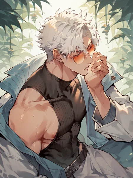 score_9, score_8_up, score_7_up, score_6_up, score_5_up, <lora:chimmymingXLP:1> chimmyming, 1boy, white hair,