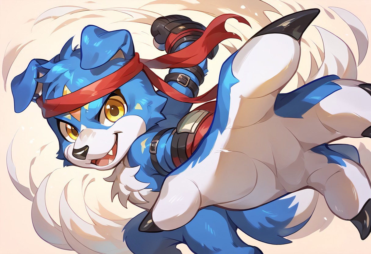 score_9_up, score_8_up, score_7_up, masterpiece, best quality,highly detailed, furry only, male only, gaomon_digimon, chibi, cute face, yellow eyes, headband, claws, IncrsPunchMeme, incoming punch, punch stream