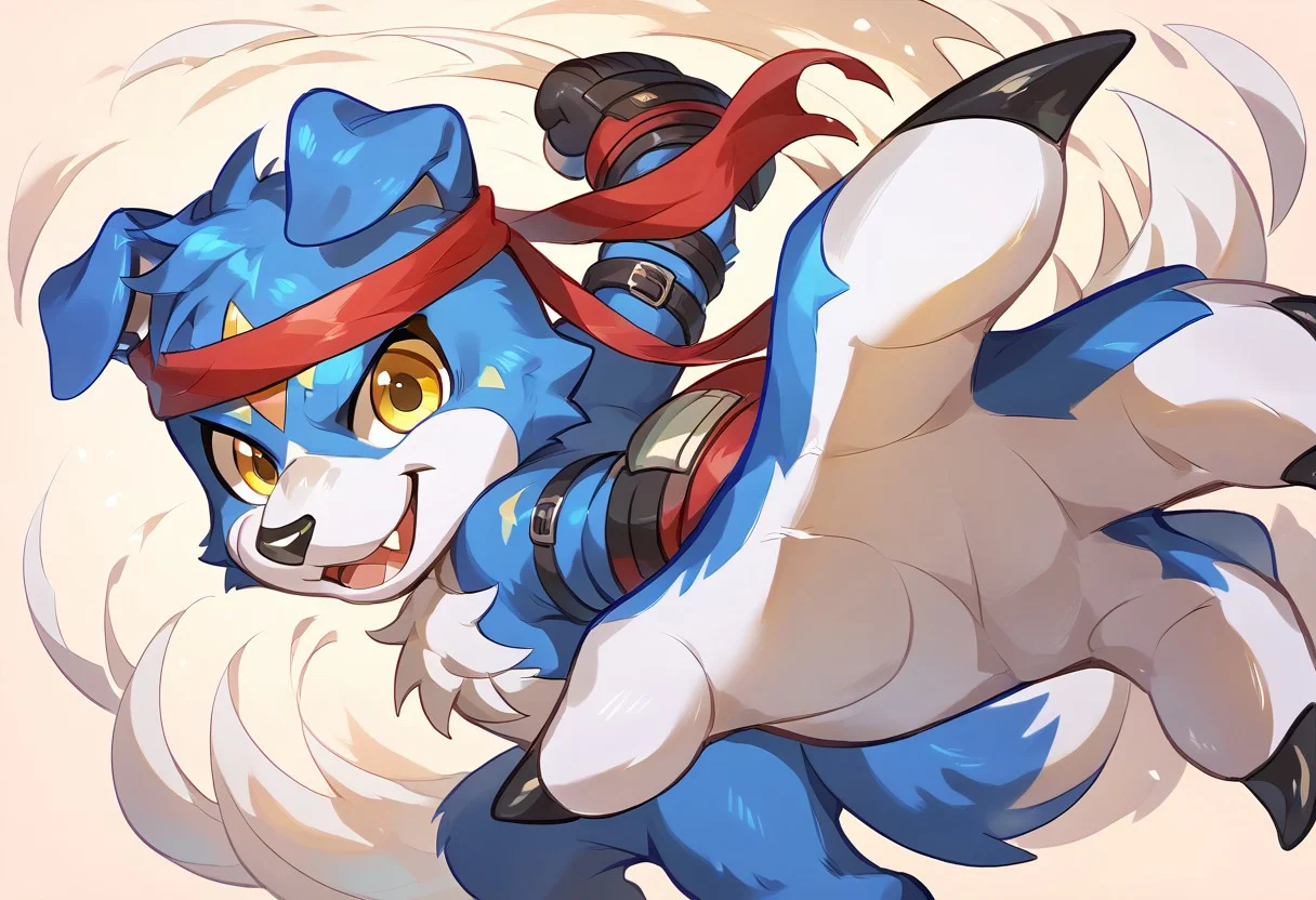 score_9_up, score_8_up, score_7_up, masterpiece, best quality,highly detailed, furry only, male only, gaomon_digimon, chibi, cute face, yellow eyes, headband, claws, IncrsPunchMeme, incoming punch, punch stream