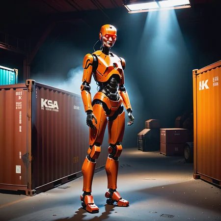 (((photo focus on chiaroscuro, dark dim scene of cinematic realism film scene still of a red khaki paint (techmaker:1.5) , glowing container box, , mechanization style.cyberpunk, latex, ceiling, dust, humanoid robot, looking to the side, frozen iceberg, arctic tundra, robot joints, biker clothes, dark background, orange eyes, . 35mm f1.8 Macro, chiaroscuro key visual, beefy, simple background, by, form, dark background, nightcold theme,( light hologram bodysuit:1.3)
<lora:TechMaker_v1-e6:1>, grit, (rust:0.65), cracks, cracked surface, subtle messy, dust, weary, edges rusty dusty, surface scratches, peeled sun bleeched paint, smudges, crumbles, rugged, used, color photo, atmospheric, light and shadow, crepuscular, slight athmospheric mist, film, professional, 4k, highly detailed))) !