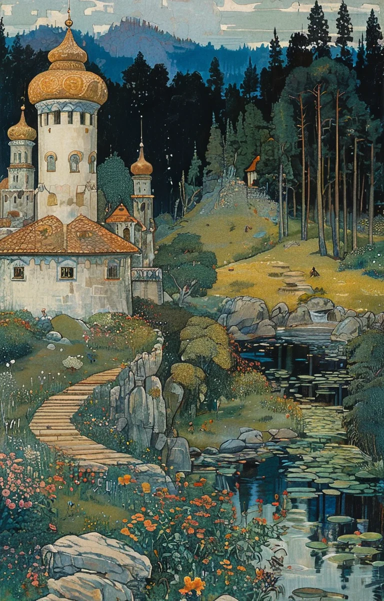 masterpiece,best quality,<lora:tbh166-sdxl:0.9>,illustration,style of Ivan Bilibin, animals
