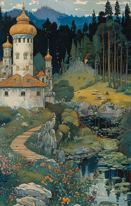 masterpiece,best quality,<lora:tbh166-sdxl:0.9>,illustration,style of Ivan Bilibin, animals