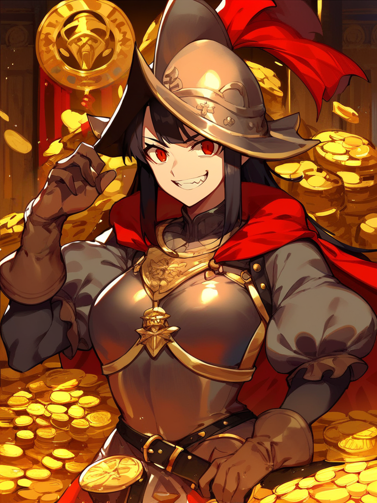 score_9,score_8_up,score_7_up,source_anime,<lora:conquistador_pony:1>,conquistador,1girl,evil smile,bangs,breastplate,gold statues,puffy sleeves,teeth,leather gloves,