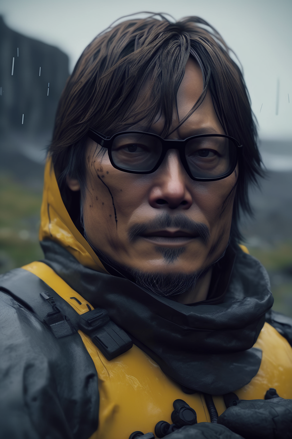 <lora:Death Stranding:1>Death Stranding - Hideo Kojima as a video game protagonist Death Stranding