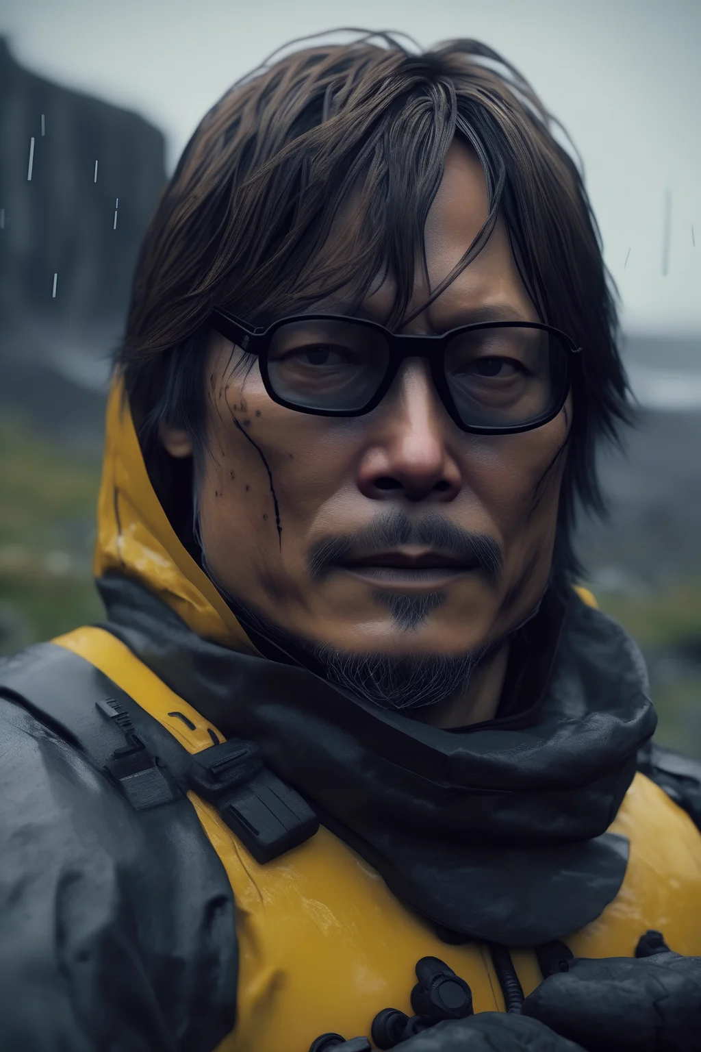 <lora:Death Stranding:1>Death Stranding - Hideo Kojima as a video game protagonist Death Stranding