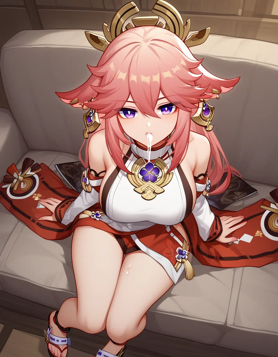 <lora:midis_Swallowing_V2[NAIXL-vPred]:1>, swallowing, cum,   full body, yae miko, sitting, couch,, masterpiece,best quality, very aesthetic,absurdres,newest,