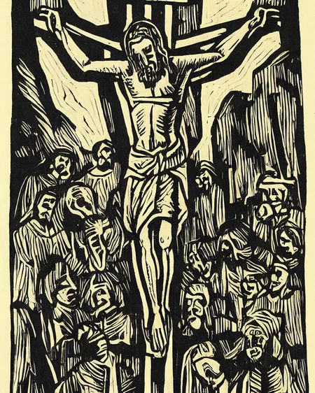 drckgrfk style image of jesus christ crucified, hanging dead on the cross <lora:dreamlookai_stable-diffusion-v1-5_step_2200_b53ad249_lora [drckgrfk style]:1>
