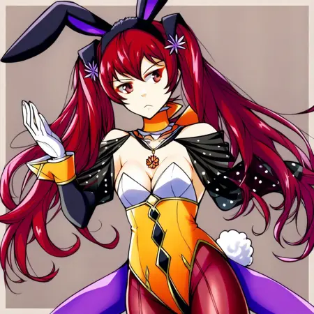 1girl, SeveraSpring, twintails, red hair, long hair, rabbit ears, leotard, playboy bunny, cleavage, medium breasts, Red Pantyhose, solo
