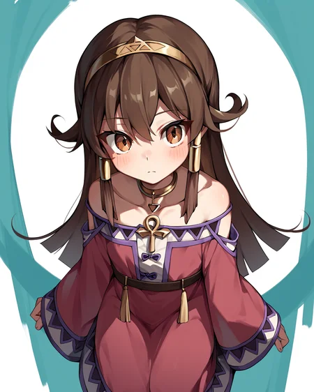 score_9, score_8_up, score_7_up, score_6_up, score_5_up, score_4_up, BREAK source_anime,
<lora:Sera_PONY:1>,sera, 1girl, solo, long hair, brown hair,hairband, brown eyes, hair tubes, jewelry, bare shoulders, dress,