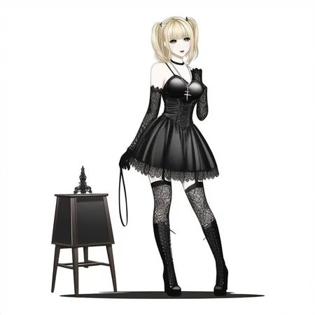 line art drawing Misa1024, a full body blond woman dressed in black laces, lace gloves, stocking, cross necklace, in japan <lora:Misa1024:0.8> . professional, sleek, modern, minimalist, graphic, line art, vector graphics