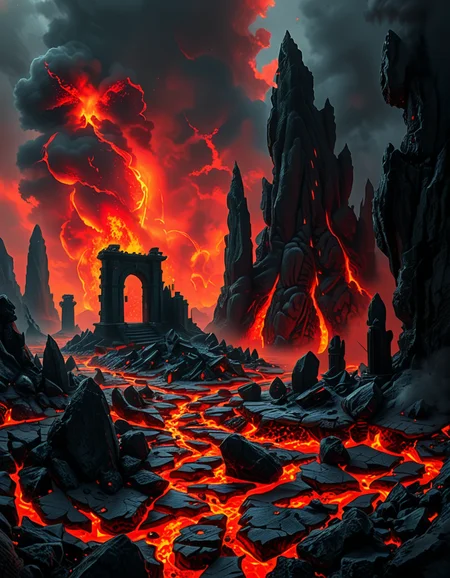 A terrifying and surreal depiction of the depths of Hell. The landscape is vast and nightmarish, filled with jagged obsidian cliffs, rivers of molten lava, and towering spires of blackened rock. The sky is a swirling vortex of crimson and black, illuminated by eerie, flickering flames. Chains dangle from massive, decaying arches, and tormented souls writhe in agony, their ghostly figures stretching toward the burning sky. Demonic creatures with twisted horns and glowing eyes lurk in the shadows, watching hungrily. The ground is cracked and scorched, exhaling thick plumes of sulfuric smoke. In the distance, a colossal, menacing throne made of skulls and bones looms over the infernal landscape, occupied by a shadowy, horned figure. The atmosphere is thick with despair, enhanced by a dramatic, chiaroscuro lighting effect that contrasts the deep shadows with the hellish glow of the flames. Hyper-realistic, highly detailed, dark fantasy style.
<lora:SDXLFaeTastic2400:0.4> <lora:extremely_detailed:0.4> extremely detailed,<lora:depths_of_h3ll:1>,depths of h3ll, Masterpiece,best quality,hi res,8k,hi res,8k,award winning,(sharp focus, intricate, highly detailed),