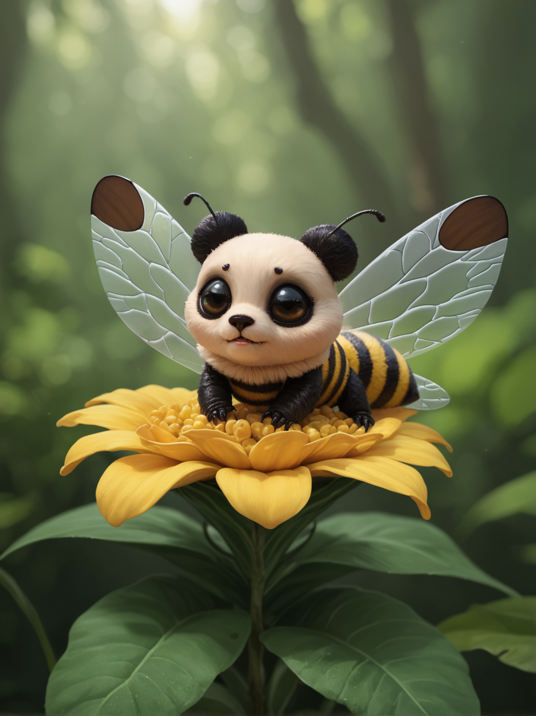 score_9 panda bee, hyperrealism, realistic, insect wings, facette eyes, BREAK score_9, score_8, (score_7:0.5), (score_6:0.5), score_6_up, score_7_up, BREAK