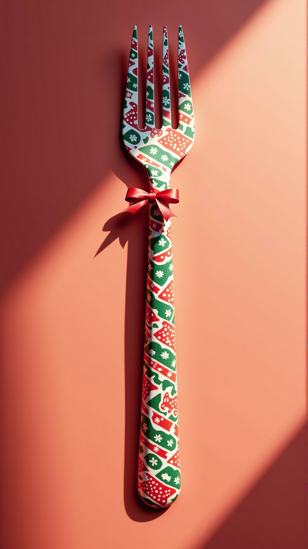 A professionally shot photography of a wrapped in christmas paper, ChristmasWrapped Fork. Entirely wrapped up in christmas paper. Entirely wrapped in christmas wrapping paper, shaped like the object.
<lora:ChristmasWrappedFlux:0.9>