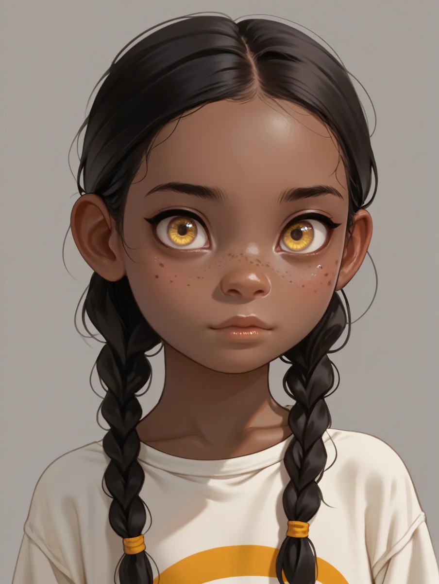 score_9,score_8_up,score_7_up,score_6_up,score_5_up,score_4_up,
<lora:LilAndavaLyCo:1> rating_safe,
1girl, solo, young, child, flat chest, yellow eyes, [freckles], black girl, dark skinned, brown skin, black hair, braided hair,
 <lora:1StS_age_slider_v1_initial_release:-2>