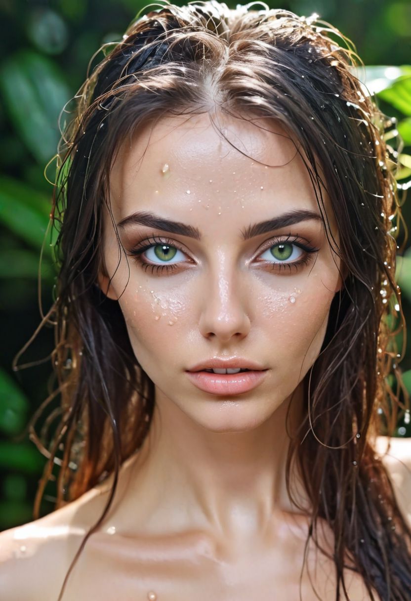 analog photo, meditation pose, photo of a cute slavic model girl, 30 years old, slim body, very wet body, ultra detailled face, tiny body, black hairs, dimples, messy hairs, very long hairs, sharp face, bokeh, tan skin, very detailled wet skin, green eyes, big eyes, middle size breast, glasses, mascara running under the eyes, laced underwears, nsfw, erotic, slut, slutty, ILLUSTRATED NUDITY, EXPLICIT FEMALE NUDITY, NUDITY, EXPLICIT MALE NUDITY, SEXUAL ACTS, PENIS, DARK SKIN, HETERO, MAN, SOLO FOCUS, CUM, INTERRACIAL, UNCENSORED, ORAL, FELLATIO, white-SKINNED MALE, MAKEUP, MALE, BLUE EYES, LIPS, JEWELRY, LARGE PENIS, CUM ON BREASTS