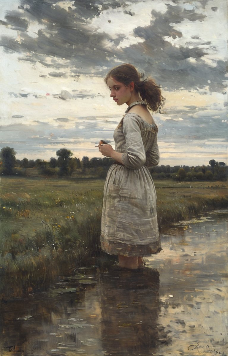 masterpiece,best quality,<lora:tbh291-sdxl:0.9>,illustration,style of Charles-Francois Daubigny tech genius teenage girl