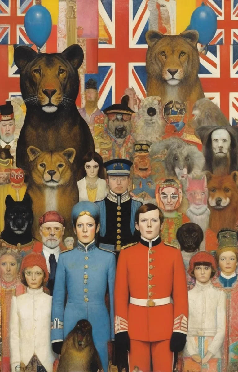 masterpiece,best quality,<lora:tbh284-sdxl:0.9>,illustration,style of Peter Blake animals