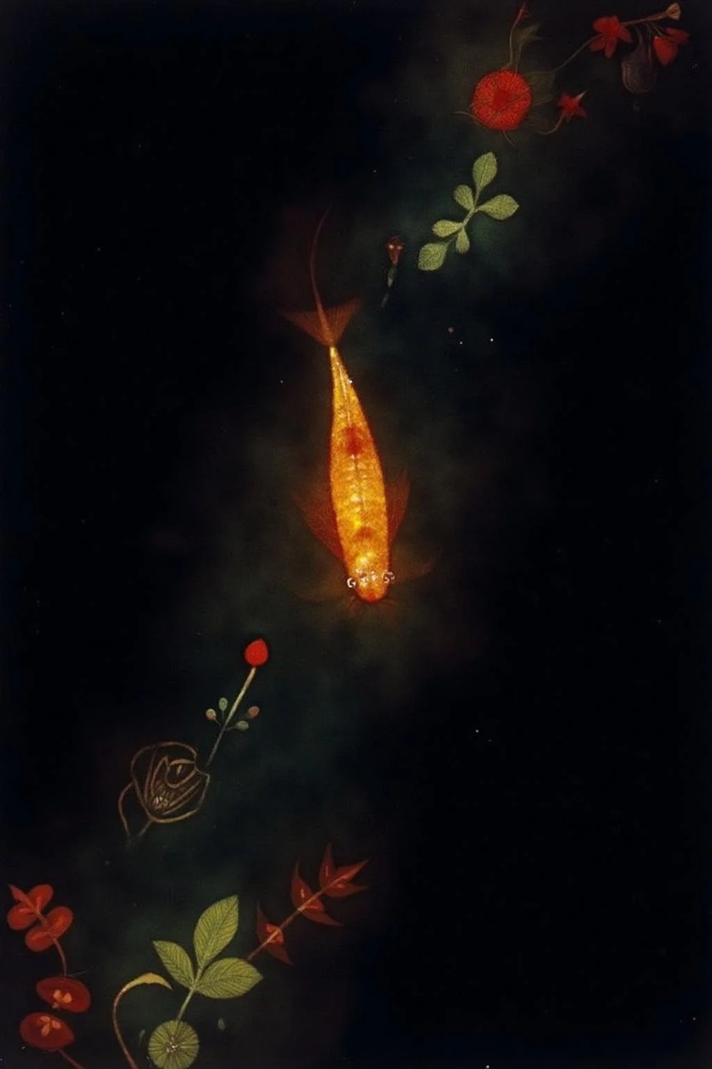 paulklee1 painting.
An underwater scene with a glowing fish swimming in a dark sea. There are water plants scattered around.
<lora:paulklee1_cap_d8a4e6:1.0><lora:838879848463242753:0>