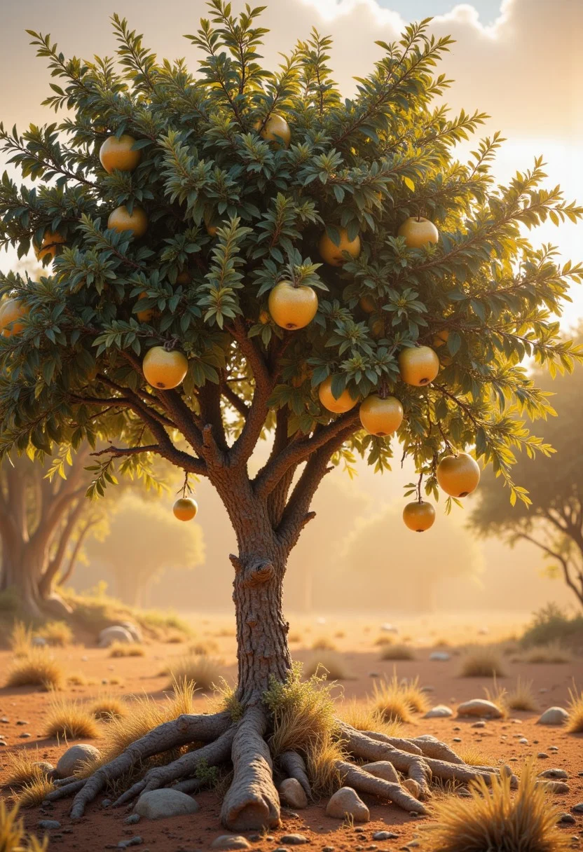 single tree in a dry savannah, tree with green leaves and sparkling small golden apples, sun, bokeh, sun rays
best quality, ultra-detailed, very aesthetic, illustration, perfect composition, intricate details, atmospheric lighting, streaks of light
Masterpiece, vibrant colors, very detailed, midjourneyv6.1, detail background, detailed, focus on apple, sparkling effect, sparkling,