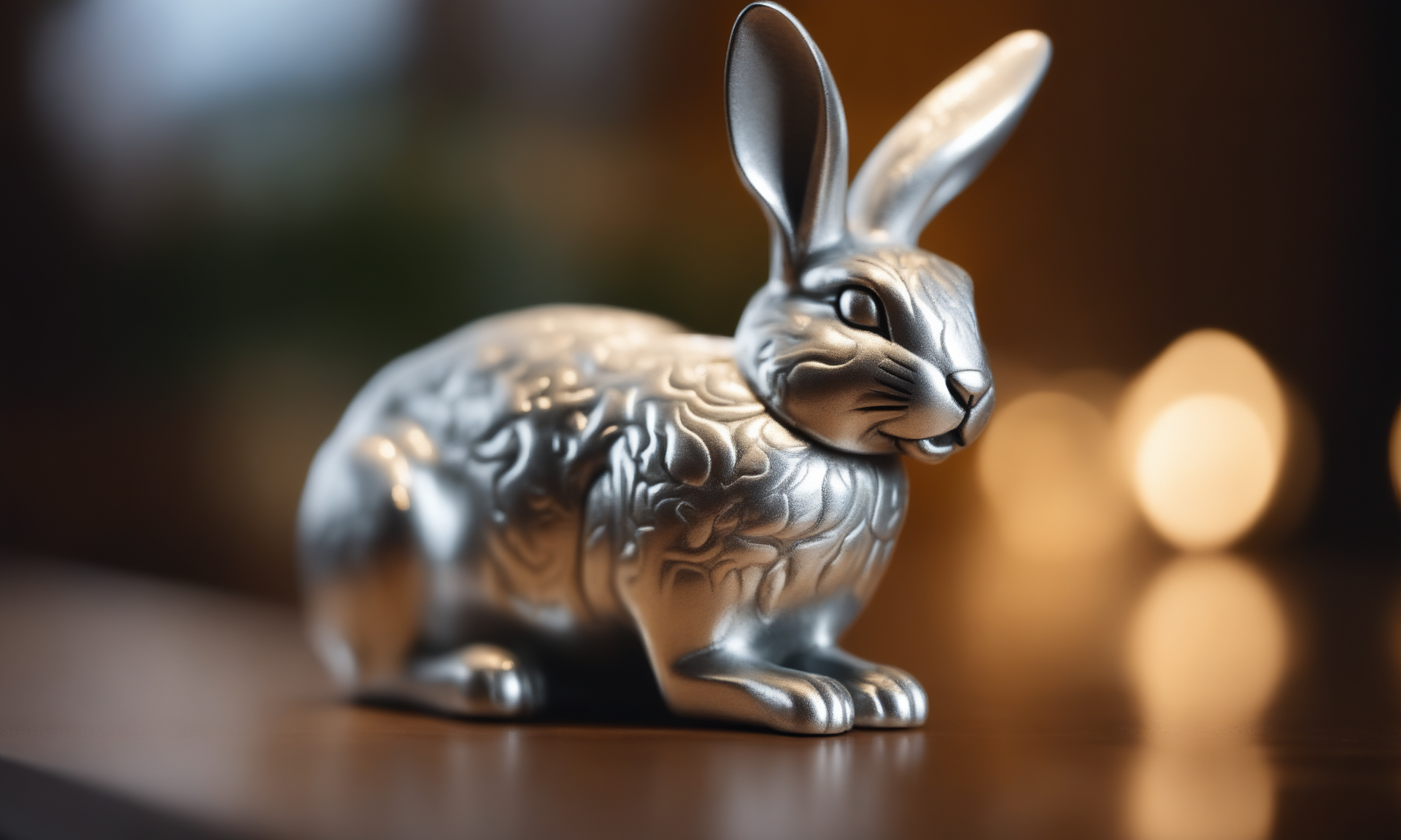 cinematic film still <lora:silvercarvingcd_xl-000005:0.3>,a handmade model toy of a hare made of (silvercarvingcd_xl,silver carving,shiny:1.3) in office,no humans,long-focus,tilt-shift,indoors,full body,chinese zodiac,wooden table,cutie,cute,still life,animal statue,front view,facing viewer,looking at viewer . shallow depth of field, vignette, highly detailed, high budget, bokeh, cinemascope, moody, epic, gorgeous, film grain, grainy, 8K, HDR, UHD, masterpiece, best quality, highly detailed, high resolution, finely detail, extremely detailed, ultra detailed, wallpaper