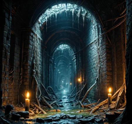 RAW photo, (masterpiece:1.3), subsurface scattering, heavy shadow, (high quality:1.4), (intricate, high detail:1.2), professional photography, HDR, High Dynamic Range, realistic, ultra realistic, photorealistic, high resolution, film photography, ambient lighting, atmospheric effects, <lora:detail_slider_v4:2.5>, OverallDetail,  dark, medieval, fantasy, sewers, water, torches on the walls, (greenish lights), <lora:Sewers:1>, epiCPhoto,