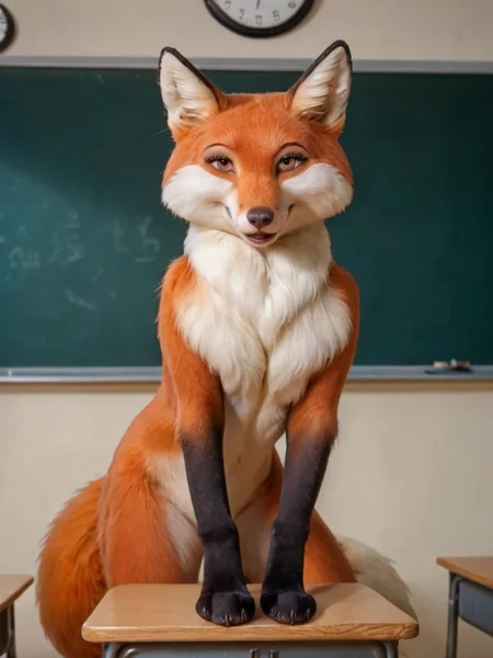 Score_9, score_8_up, goth style, fullbody, freezes furry 1girl in classroom, fox, lisichka, lisichka_a, highly detailed, masterpiece, extreme detailed, hyperrealistic, masterpiece, detailed fur, beautiful fur, beautiful eyes, cute face, <lora:Lisichka:0.7>, by Eugene Delacroix, cinematic