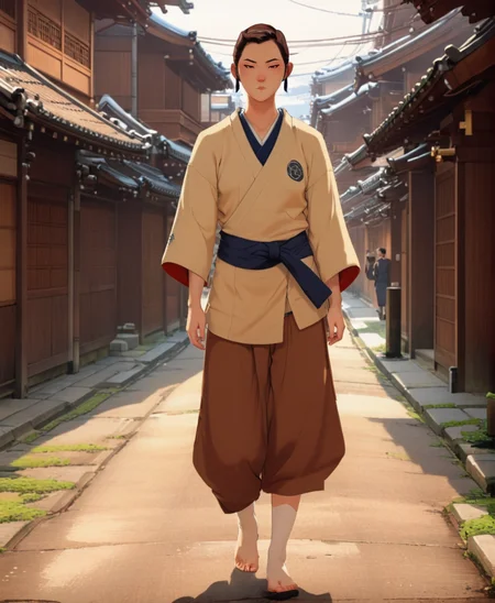 full color drawing of Mizu, woman,in a brown shiromuku, empty street, Edo period, full body, epic character composition,by ilya kuvshinov, manon bailly, drawing <lora:BlueEyeSamurai:1> <lora:xl_more_art-full_v1:0.7>
