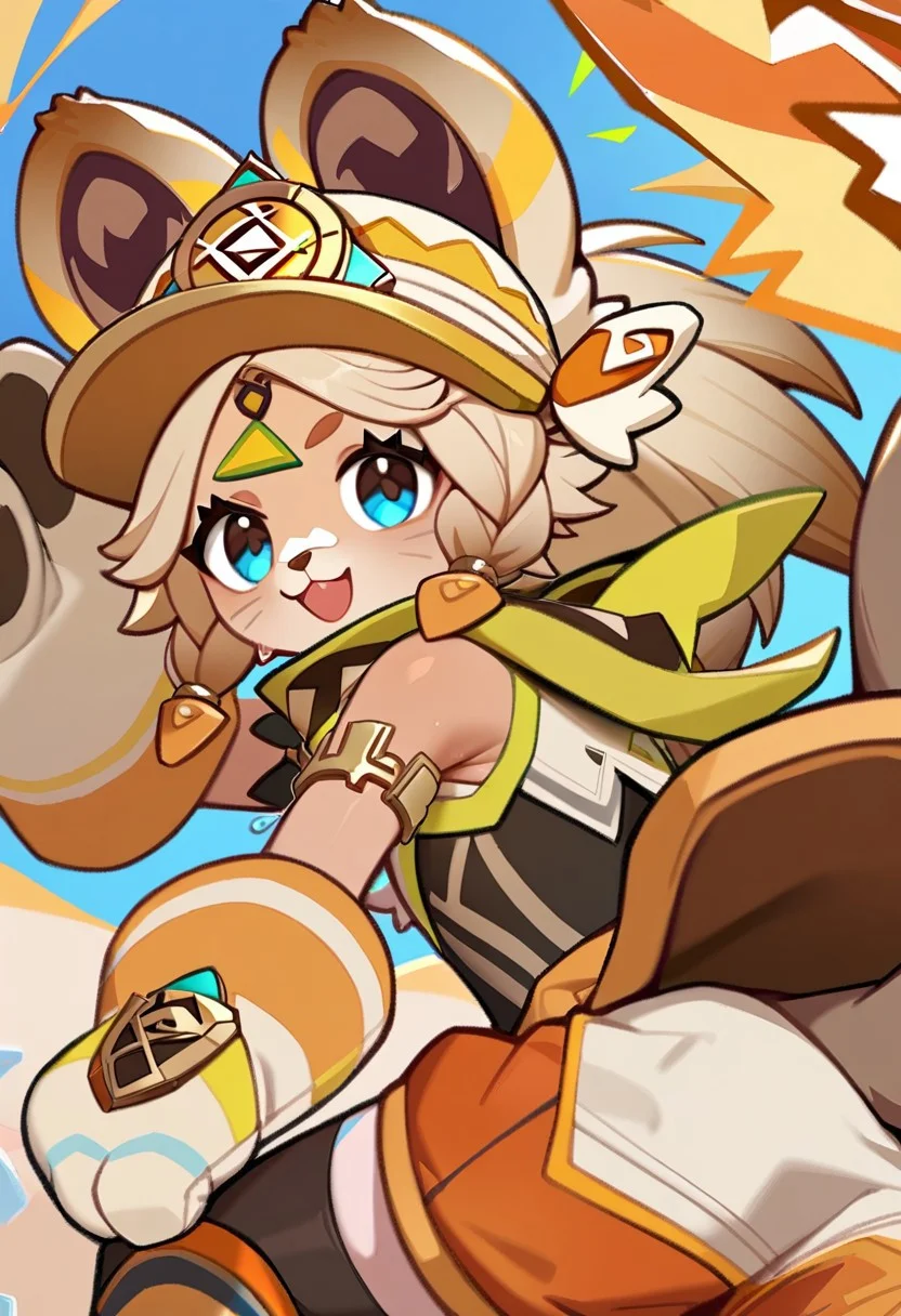 <lora:kachina_(genshin_impact):1>,kachina_(genshin_impact),gloves,socks,bare_shoulders,open_mouth,armlet,:d,animal_hands,looking_at_viewer,forehead_mark,solo,1girl, sweating, sweat drops, big boobs,thin,skinny,presenting tail,shorts,back view, looking back, v hand ,tail, short tail,armpit,arm up,cute,anime,possmach,gray fur,furry,
fur, fluffy fur, whiskers, rodent, source_furry, source_anime Score_9, score_8_up, score_7_up, score_6_up,furry,furry,furry chinchilla, By kekitopu