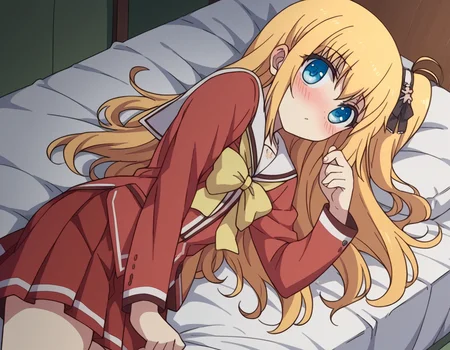 score_9, score_8_up, score_7_up, source_anime,
yusakurobane, <lora:yusa-kurobane-s1-ponyxl-lora-nochekaiser:1>,
yusa kurobane, long hair, blue eyes, blonde hair, hair ornament, ribbon, hair ribbon, one side up, side ponytail,
school uniform, serafuku, long sleeves, red blazer, red skirt, pleated skirt, white sailor collar,
indoors, bed, bed room, on side, blush, drunk,
looking at viewer, cowboy shot, solo, dutch angle,