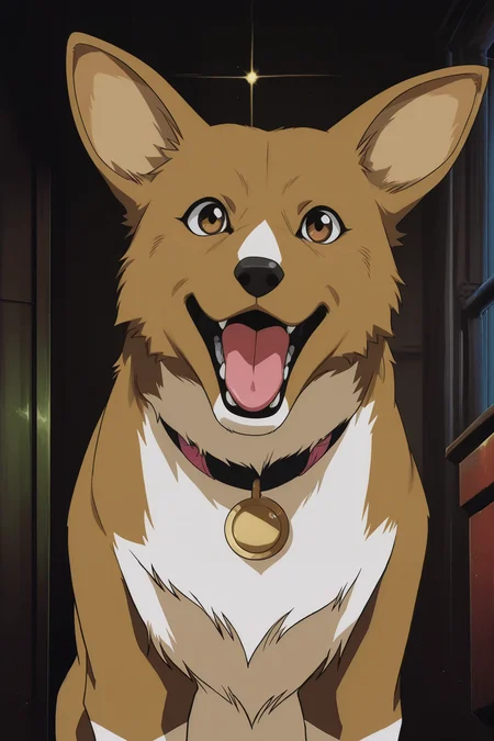 anime screencap, anime coloring, detailed face, perfect fingers, masterpiece, best quality, very aesthetic, absurdres,, volumetric lighting, 1990s (style), retro artstyle,
<lora:Faye_Valentine_and_Ein_Cowboy_Bebop_-_Illustrious_V2:1>
Ein (dog), dog, no humans, collar, animal focus, indoors, open mouth, animal, tongue, solo, Pembroke Welsh Corgi
