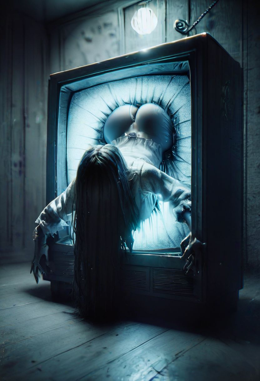 score_9, score_8_up, score_7_up, 1girl, theonryoxl throughscreen, stuck, tv, lower body, static, crawling, bare ass, big ass, big boobs, dark room, scary room, darkly lit, (black water leaking from tv:1.3)