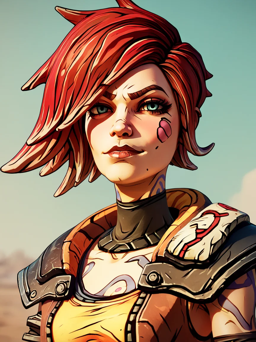 score_9, score_8_up, score_7_up, score_6_up, score_5_up, <lora:borderlandsXLP:1> borderlands, 1girl, red hair,