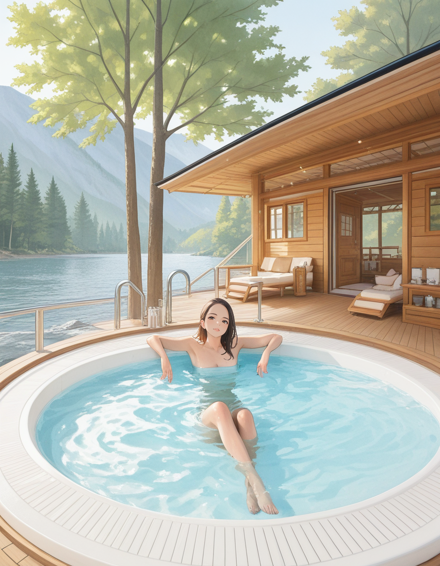 score_7_up, anime BREAK official art, solo, 1girl, one girl, 
BREAK <lora:Luxury_yacht-000008:0.9>, Luxury yacht, 
hottub, bathtub, drink, cup, 
river, tree, log house,
(masterpiece:1.3), best quality, high resolution, unity 8k wallpaper, extremely detailed CG, 8K, (watercolor \(medium\), muted color, sketch:1.1), perfect anatomy, highly finished, masterpiece, best quality, high quality, amazing quality, great quality, very aesthetic, ultra detailed, highres, absurdres, highly detailed, highly detailed background,