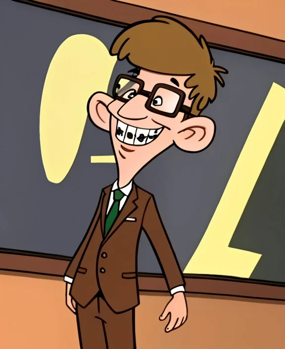 <lora:what_about_mimi-16:0.9>, 1boy, solo, Herbert, brown hair, glasses, smiling,
