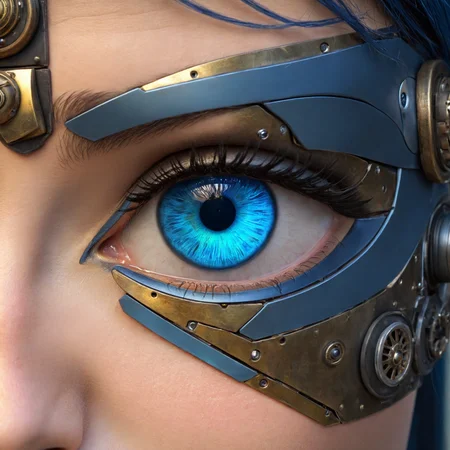 futa: female character | genderless: non-binary or intersex person | cyberpunk: futuristic or alternative society | robot: artificial intelligence or machine life form | humanoid: resembling human in appearance, behavior, or technology | sci-fi: science fiction literature or film genre | armor: protective equipment worn by a person to protect against physical harm | blue eyes: color of the iris that reflects light as it passes through the eye. The eyes are described as glowing with an intense blue hue. | female face: facial features typically associated with females, such as high cheekbones and soft lips. | mechanical head: artificial or robotic parts attached to a human body for enhanced functionality or appearance. | intricate details: detailed designs or patterns that require careful attention to detail in their creation. | advanced design: complex or sophisticated design elements incorporated into an object's construction or form. | high tech: technology developed and used primarily by humans, often associated with modern society. | science fiction: a genre of literature and film that explores futuristic concepts such as space travel, time manipulation, and alien life forms. | fantasy: a subgenre of science fiction that combines elements from other genres like horror or mythology into its narrative structure. | warrior: an individual who fights in battle for honor, glory, or personal gain. | character: a person with distinct personality traits, goals, motivations, and actions. | portrait: a detailed representation of someone's face as seen through the eyes of another observer.|