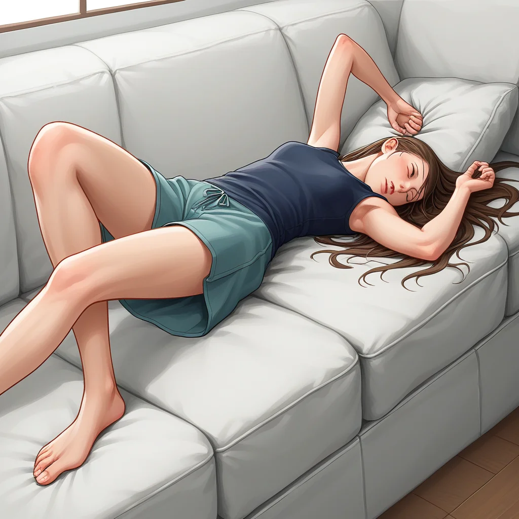 score_9, score_8_up, score_7_up, score_6_up, score_5_up, score_4_up, zPDXL2,source_anime,rating_questionable, 1girl, casual clothes, on back, on couch, lounging, dangling limbs, slack limbs, limp limbs, ragdoll physics,  <lora:Slack__Ragdoll_Pose:0.8> sl4ck,