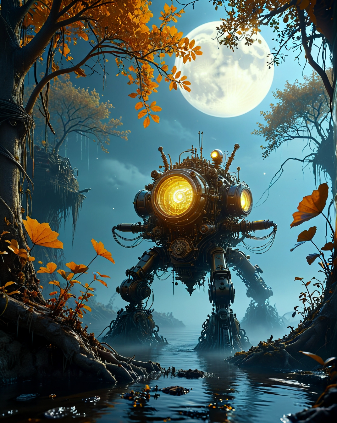 Steampunk: (brass gears), (Victorian machinery), (smokey grime), (clockwork details),Lunar server farm moonrise casting encryption patterns, Autumn migration of self-replicating scarecrows Bioluminescent mangrove with translucent roots under Viral snow infecting organic matter conditions, illuminated by Bioluminescent nanobot pollen in data prairies, featuring Singularity beehive producing event horizon wax beneath Cirrus fibratus intortus weaving sky blockchain ledgers where neuro-minstrels performing at synapse theaters,
<lora:extremely_detailed:0.5> extremely detailed,
<lora:Flux-XL_Scenery:0.5> flux-scenery, 
<lora:add-detail-xl:0.65>,
 <lora:DetailMaximizer:0.5>, 
<lora:MidjourneyV6.1:0.7> midjourneyv6.1,
 <lora:Dream Scenery XL:0.6> Dream Scenery,
 detailxl