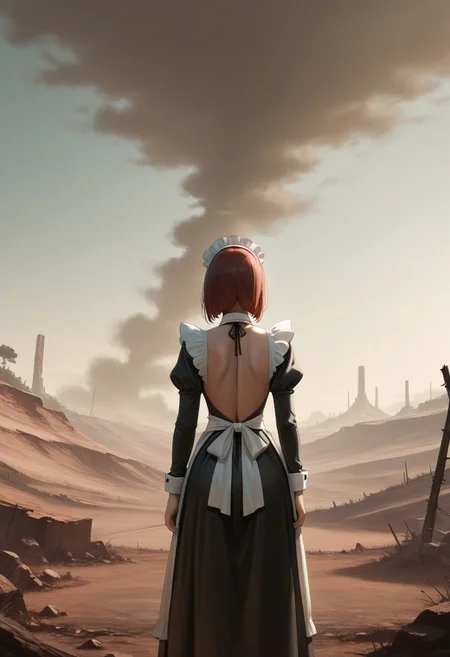 maid, from behind, wasteland, backless