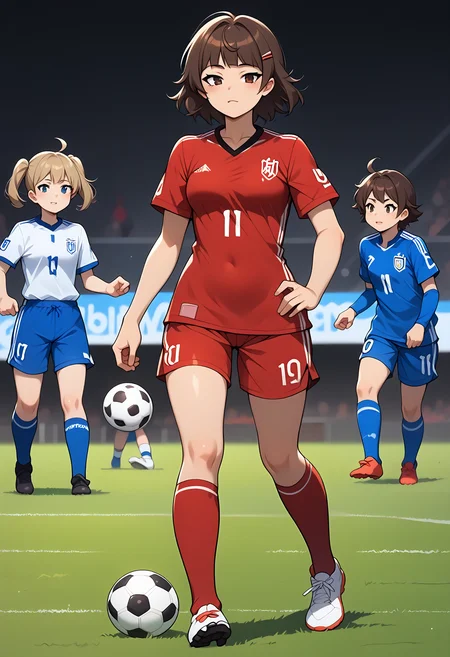 score 7 up, source anime, 1girl, , <lora:mimi-typh-PDXL-DoRA:1> mimityph, , <lora:soccer uniform_pony_V1.1:1> soccer uniform, soccer,,