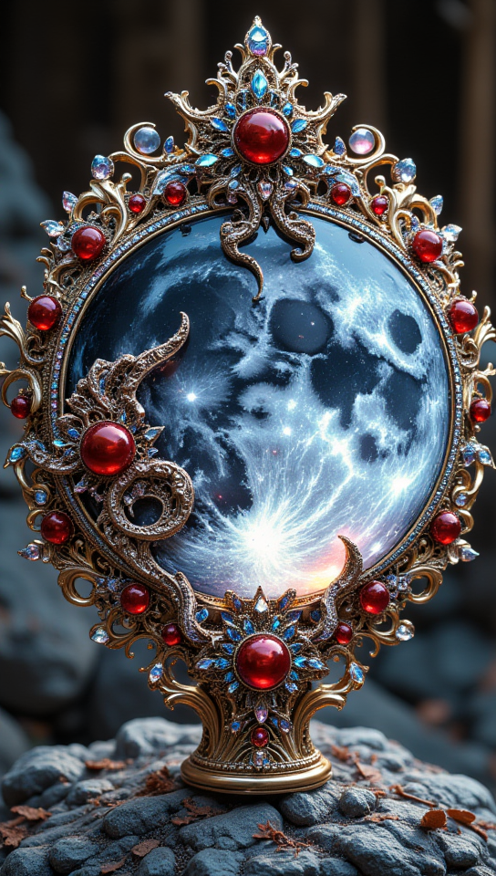 masterpiece, 4k, 8k, sharp, a intricate representation of a moon made of gems. There are pearl that are red and embedded inside of the crown, the light is cinematic during day in a pleasant nature setting.
detailmaximizer, Midjourney_Whisper <lora:[Flux1]_flux_vividizer:0.3> <lora:[Flux1]_scenery_lora_comfy_converted:0.2> <lora:[Flux1]_Opal_Fantasy_Flux:0.5> <lora:[Flux1]_aidmaPsychadelicChaosWorld-FLUX-v0.1:0.3> <lora:[Flux1]_aidmaImageUpgrader-FLUX-V0.1:0.1> <lora:[Flux1]_midjourney_whisper_flux_lora_v01:0.1> <lora:[Flux1]_SXZ_Nixeu_Flux:0.5>
