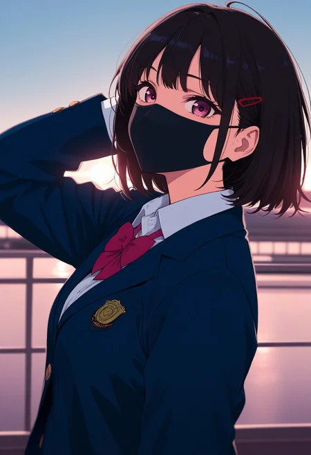 1girl, metro, Smooth_Quality, school uniform, vivid colors, face mask