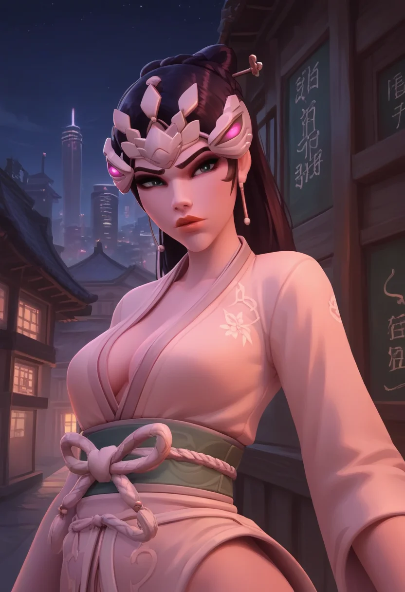 score_9, score_8_up, score_7_up, score_6_up, score_5_up, score_4_up, painting, draw, (city, building, night, seductive pose, indoor),medium breasts, large ass,
palewidow, kimono, headwear, upper body, standing, legs spread,
<lora:princess_xl_v1:0.8>, <lora:owc-guy-PONYv1:0.7>, <lora:g0th1cPXL:0.45>, <lora:incase-ilff-v3-4:0.5>, <lora:add-detail-xl:0.4>, <lora:Overwatch_WidowMaker_-_Pale_Serpent_Skin:0.6>