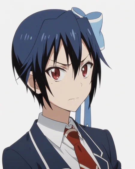 score_9, score_8_up, score_7_up, best quality, masterpiece, anime, anime screencap, anime coloring, looking at viewer, 1girl, solo, upper body, simple background, solid white background, <lora:seishirou-nisekoi:0.8>, seishirou tsugumi, hair bow, blazer, school uniform, necktie, closed mouth