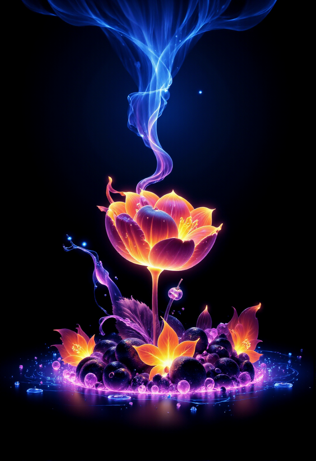fire flower in a glass ball, space in the background.
 <lora:FLUX_Bioluminescent_Concept:1> bo-bioluminescent 
<lora:Dark Cinematic:1> DRK 
<lora:DarksunRiddV4:1>
 <lora:FL-bailing-24-0906Fire Spirit:1> bailing_fire